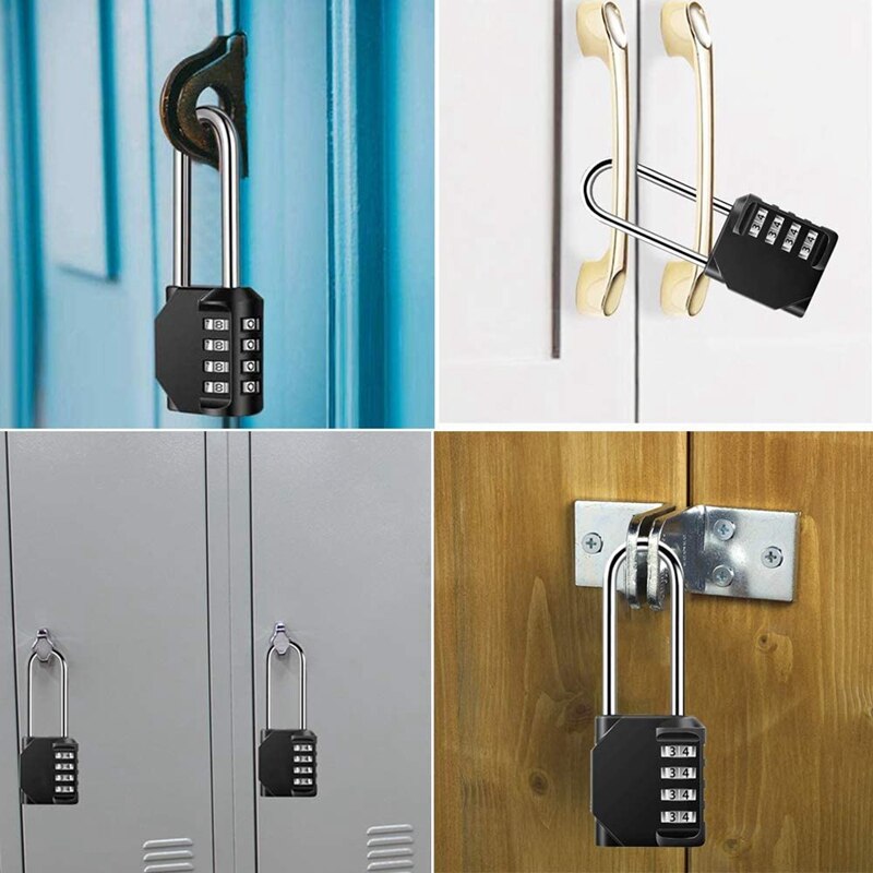 2x Zinc Alloy 4-Digit Code Locks Anti-Theft Padlocks Long Beam Padlocks Weatherproof and Self-Recovery Locks