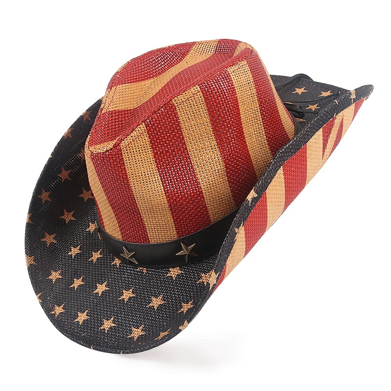 Klassiske western cowboyhatte mænd udendørs sejler strå solhat stribet stjerne sommer kvinder solhat bred skygge cowgirl hat