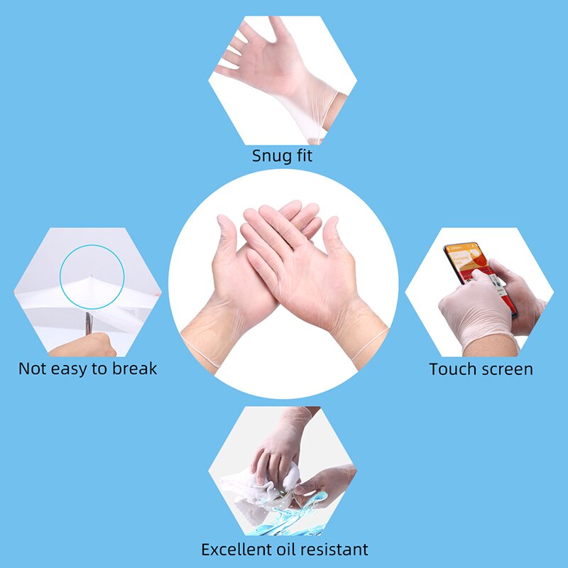 Gant multifonction jetable en vinyle, 100 pièces, Transparent, étanche, pour ménage, cuisine propre, cuisson
