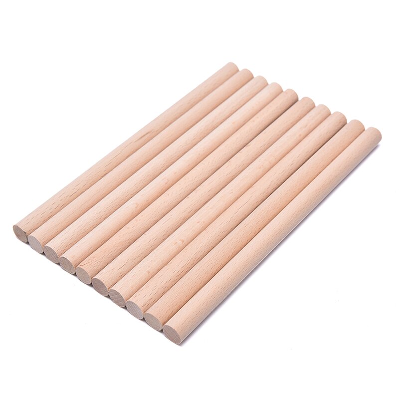 Barras de madera de haya Natural de 8mm/10mm/12mm de diámetro, espiga de madera Premium duradera para manualidades de construcción, modelo de carpintería, 10 uds.: 20CMX12MM