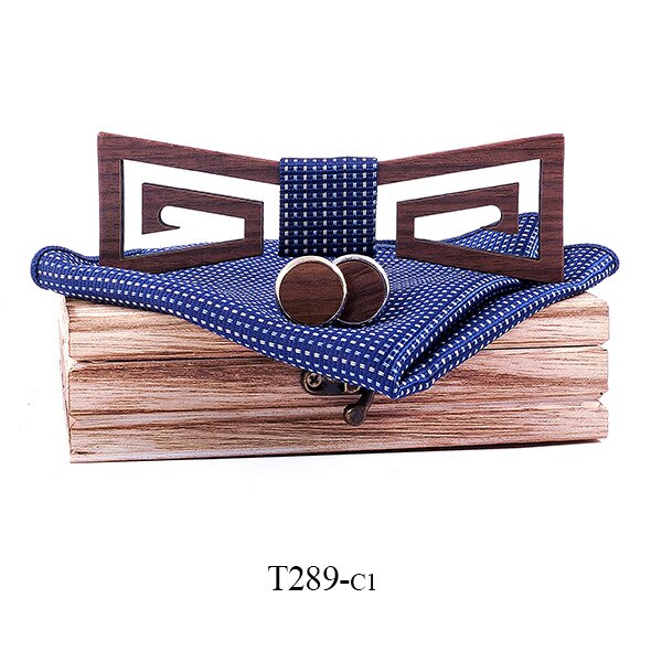 Sitonjwly Mens vuoto Arco di Legno Cravatte impostato per la Cerimonia Nuziale di Affari di Legno Farfalla Papillon Poliestere Fazzoletto Gemelli di Legno impostato: C1