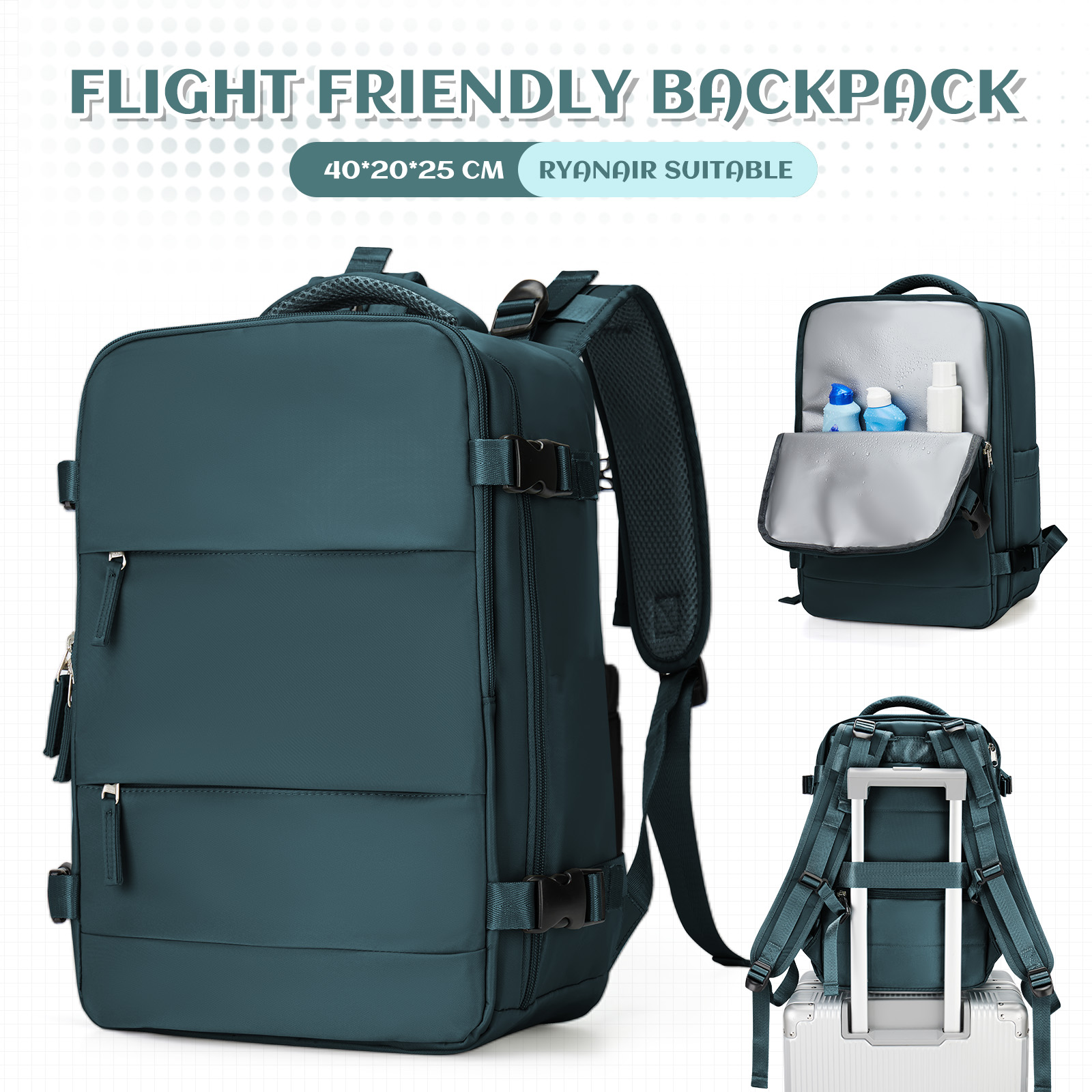 Men Portable Laptop Hand Luggage Backpack Waterproof Carry on Backpack Travel Cabin Airplane 40x20x25 Women Anti-Theft Backpack: army green