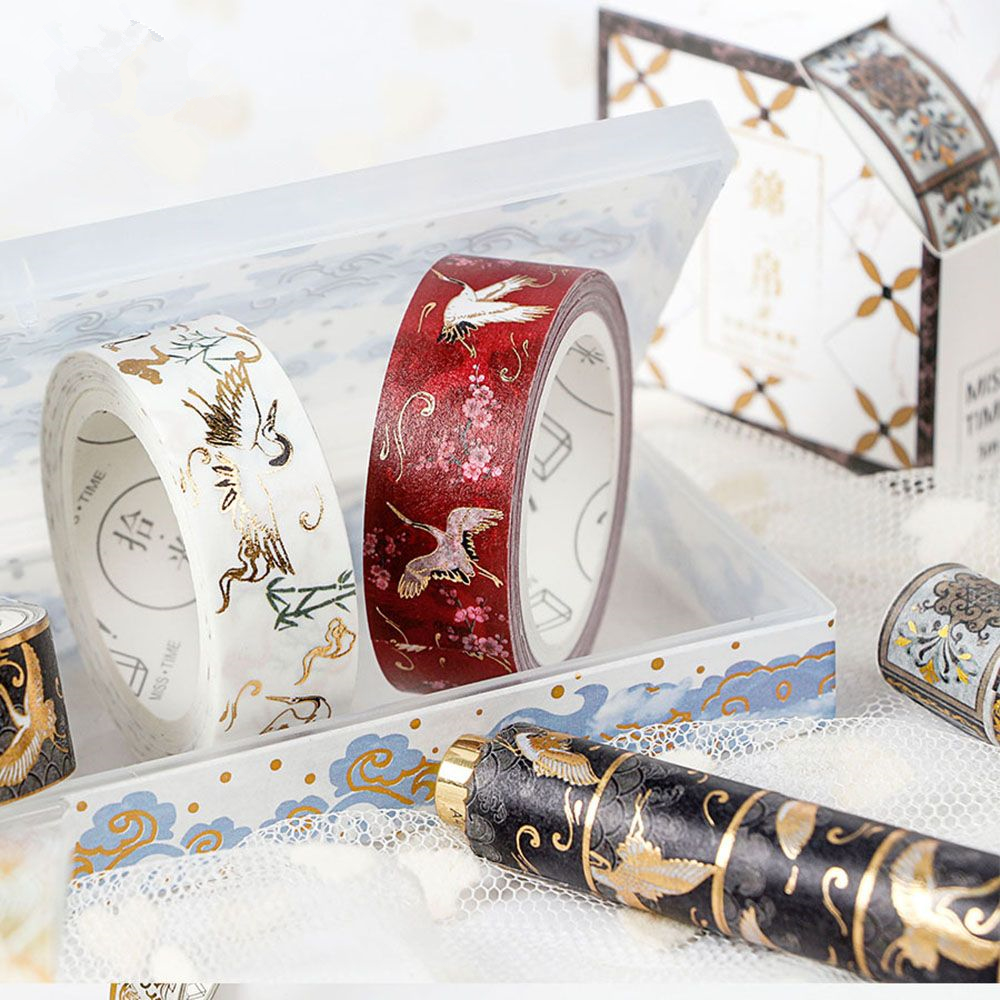 1Stck Gold Folie DIY Handwerk funkeln Papier Klebstoff Aufkleber Chinesische aufbringen Washi Band Jahrgang Klebstoff Washi Band Stationäbetreffend