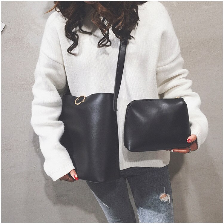 fest Farbe groß Tasche Frauen's Winter Stil cool unterschiedlich Größe Taschen Pu Eimer Tasche lässig Crossbody Tasche