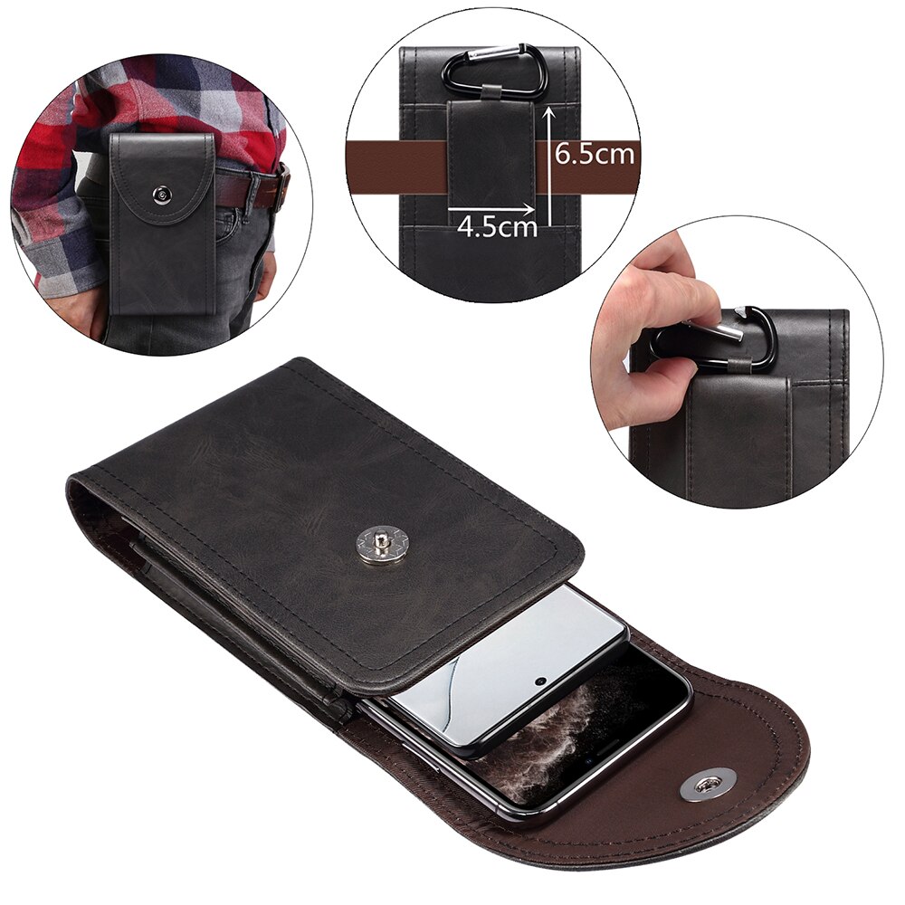 Dual Layer Lederen Riem Case Voor Iphone 11/Xs Max, xr/Xs/X/8 Plus / 7 Plus / 6 Plus Phone Pouch Belt Holster Met Carabine