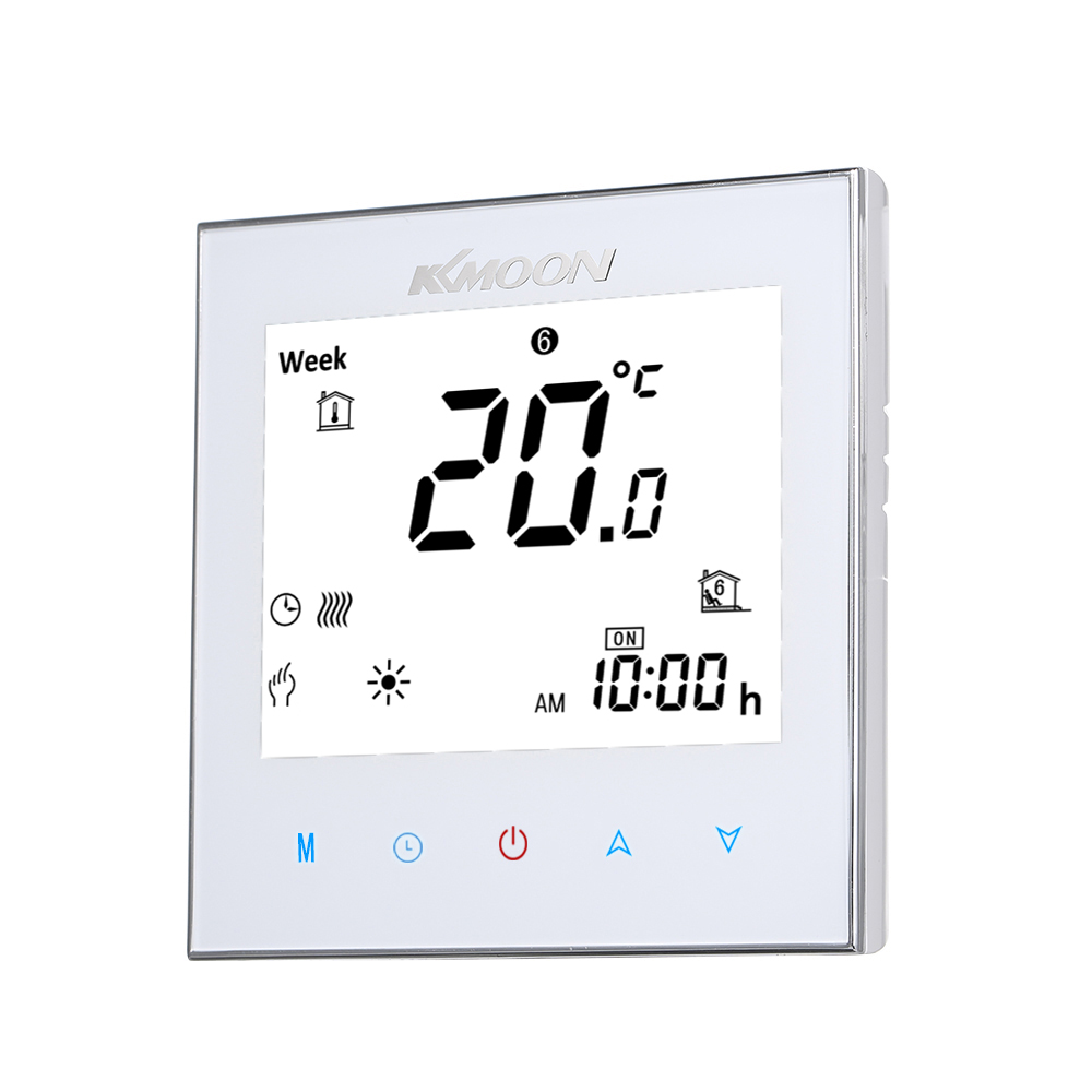 Termostat varm gulv wifi termostat temperaturregulator til vann / elektrisk gulvvarme vann stemmestyring lcd-skjerm: Hvit ingen wifi