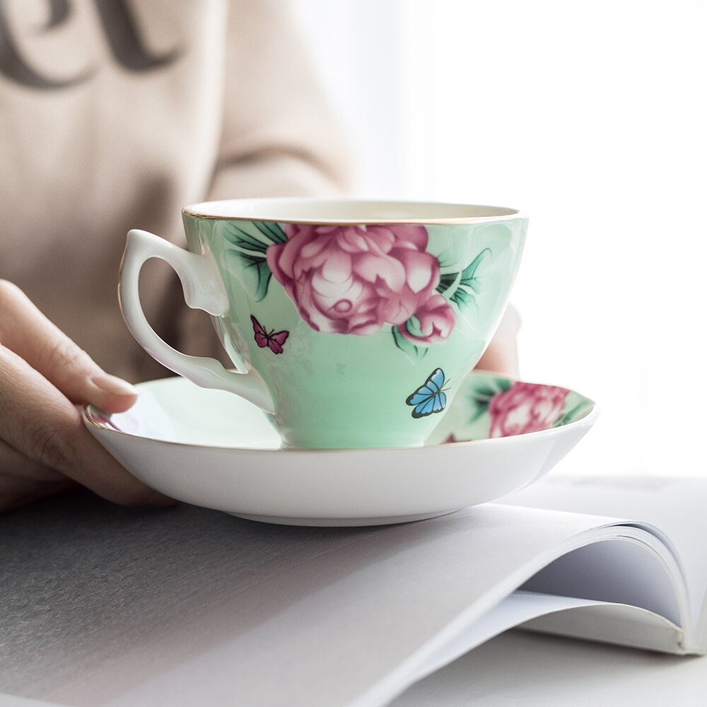 Creativity Flower Tea Cup Saucer Bone China Nordic Modern Eco Friendly Coffee Cups Luxury Reuseable Canecas Drinkware EK50BD