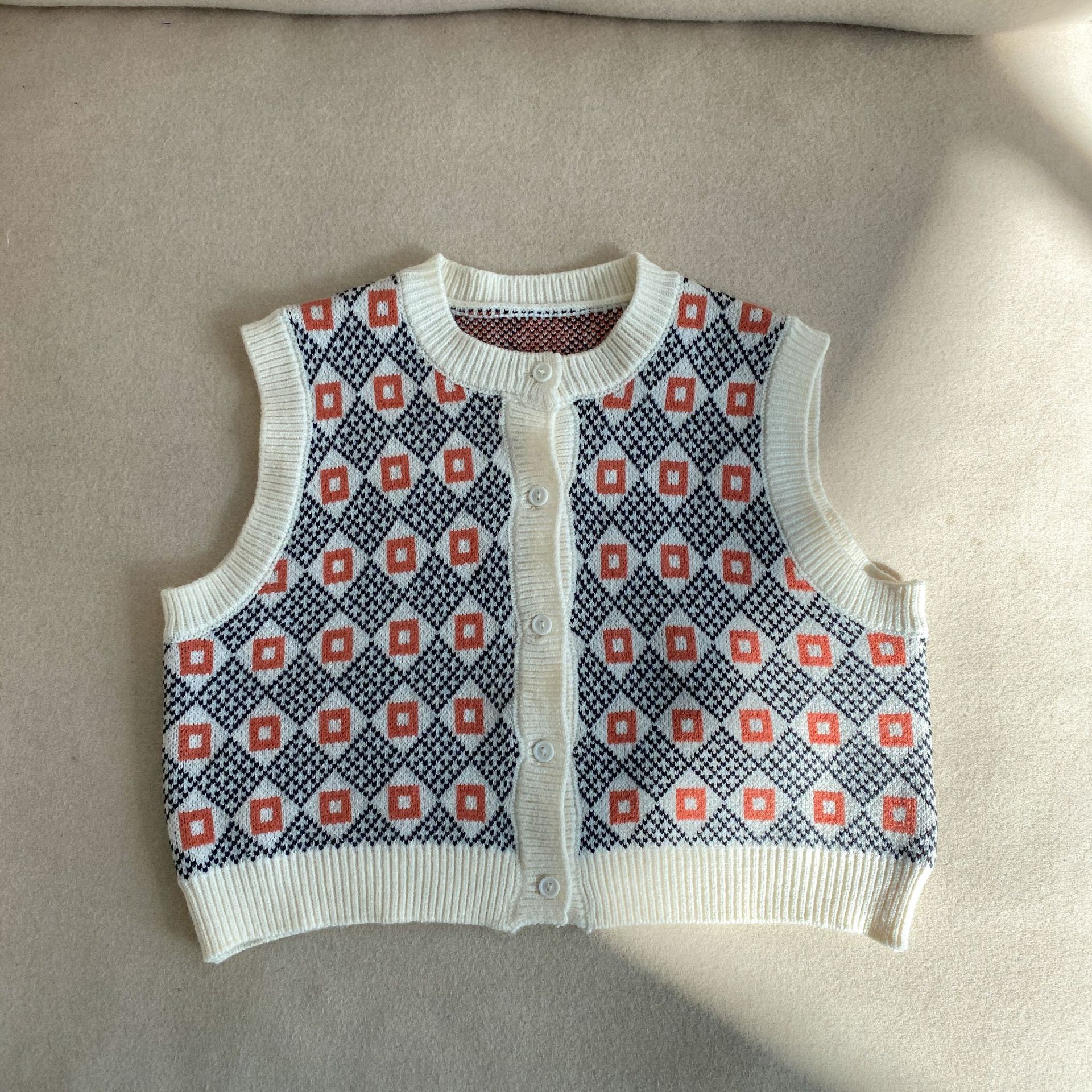 9990C Kinderkleding Jongen Vesten Lente 2022 Retro Gebreide Meisje Vesten Mode Alle Match 1-7Year Kid 'S vest.: Beige / 120 for 5y