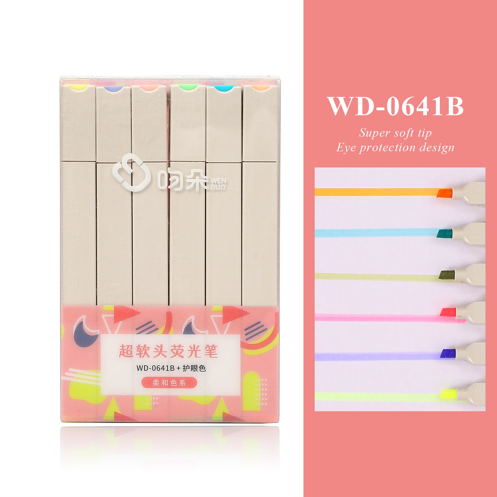 Resaltadores de punta suave Multicolor, marcador de diario Kawaii Simple, pintura linda, pluma fluorescente, papelería, 6 unids/set por juego: WD-0641B