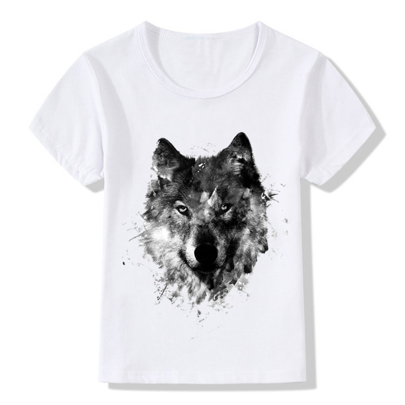 Crianças animal lobo hardliner impressão t camisa crianças verão topos meninas meninos camiseta roupas casuais do bebê, ooo352: whiteA / 4 T