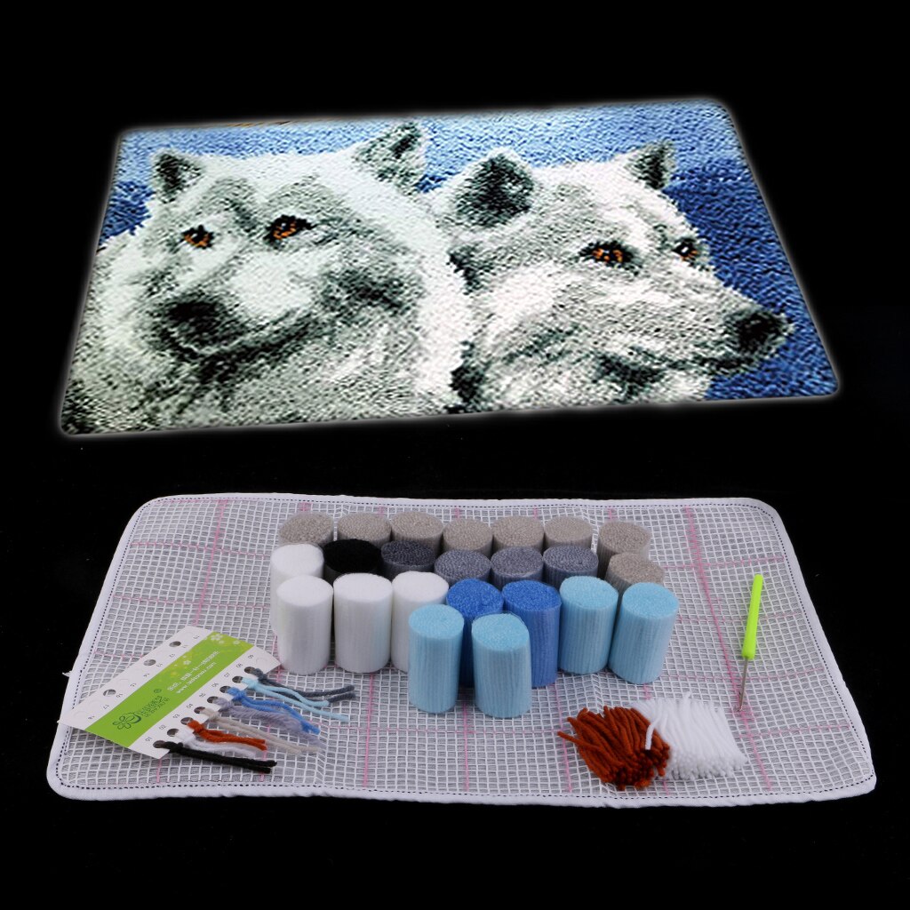Carpet Latch Hook Rug Kit for Adults Kids Embroidery Animals Cushion 50x30cm: Wolf
