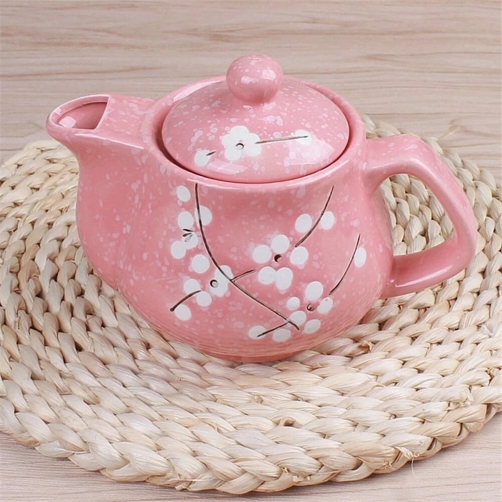 Japanese Cherry Blossom Teapots Set 1 Pot 6 Cups Ceramic Drinkware Tea Pot Home Office Tea Set Kettle