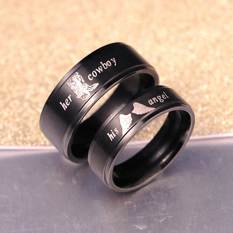 1 st Zijn Angel Haar Cowboy Letters Print Fashipon Liefhebbers Ring Vrouwen Mannen Paar Mode Verlovingsring Sieraden