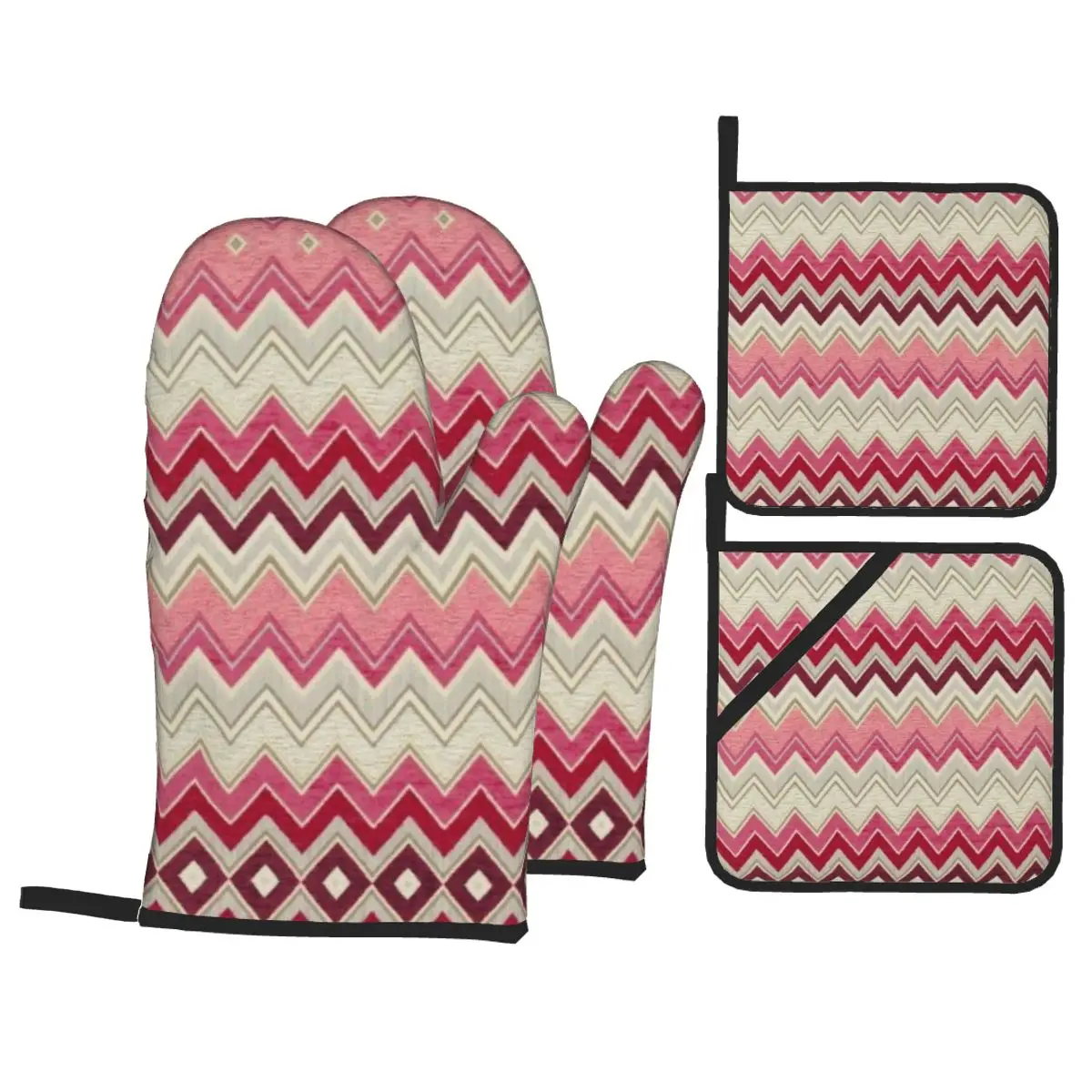 ZigZag Oven Mitts and Pot Holders 4pcs Set for Baking Cooking Non-Slip Heat Resistant Geometric BBQ Kitchen Gloves Potholders: PURPLE