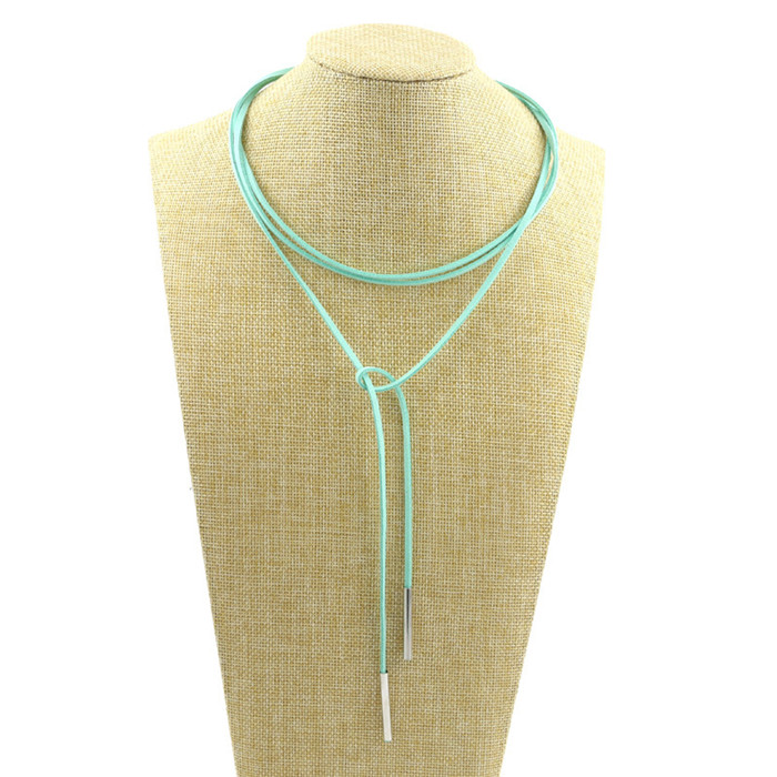 Gargantilla de cuero de imitación para mujer, collar largo de terciopelo con estilo, joyería artesanal, para novia, nueva: Green Rope Silver
