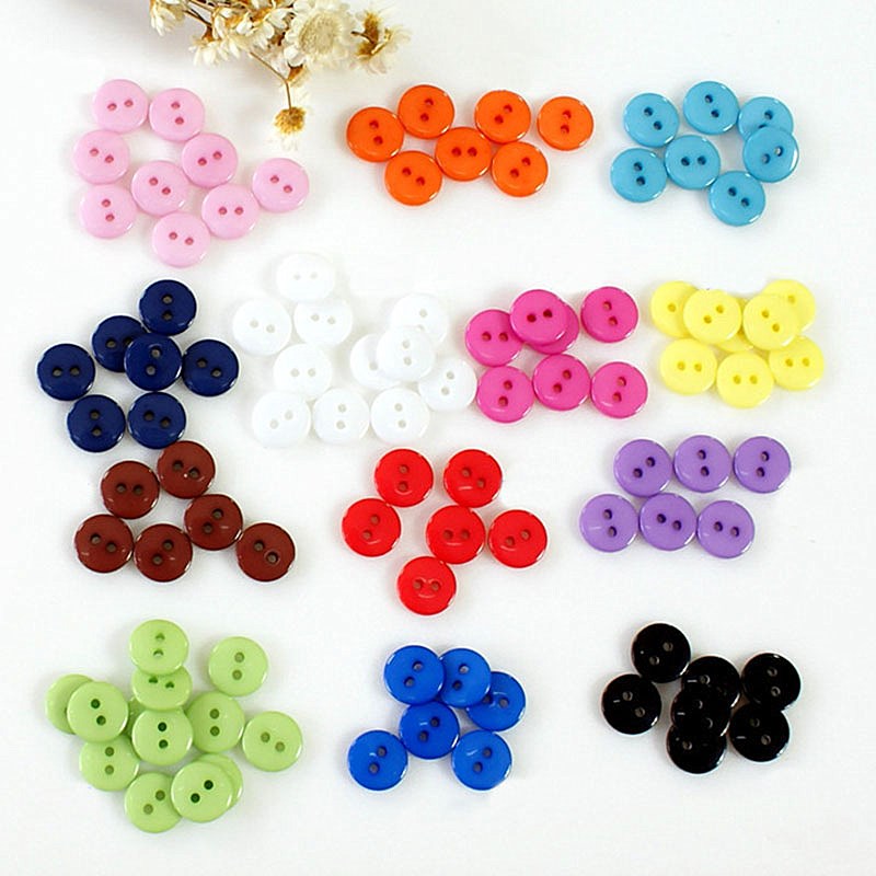 100 Stks/pak 2 Gaten Ronde Vorm Kinderen Naaien Knoppen Plastic Kleren Gereedschappen 9/11/15/20Mm kledingstuk Accessoires Willekeurige Kleur