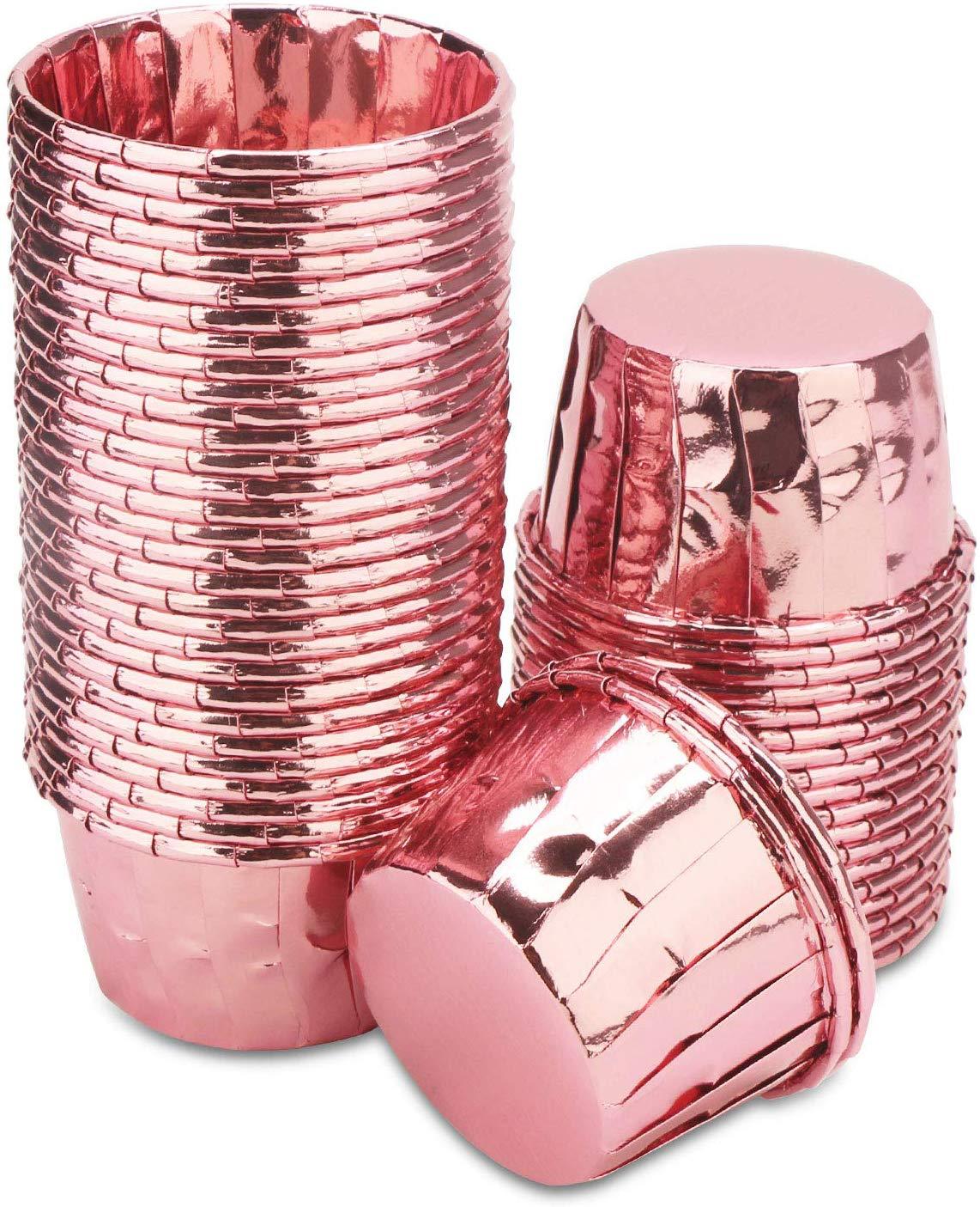 50Pcs Muffin Cupcake Paper Cup Oilproof Cupcake Wrappers Liner Case Baking Cup Tray Cake Mold Box for Birthday Party Pastry Tool: Rose Gold