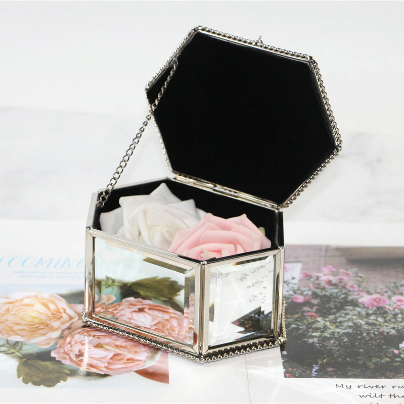 Caja de joyería de cristal Hexagonal europea, decoración, caja de joyería decorativa suave creativa, Simple