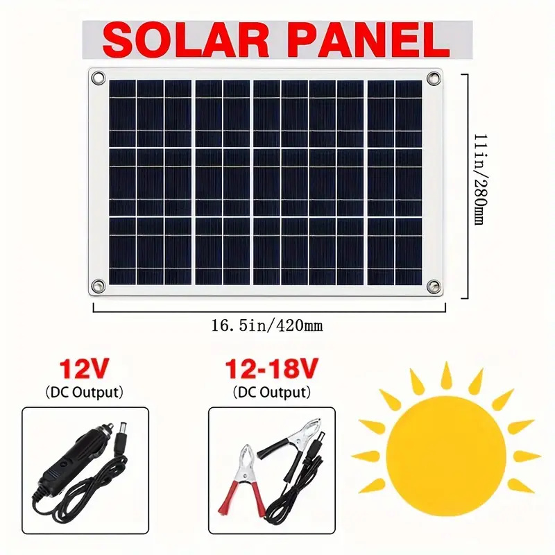 Solar panel portable power bank 12V DC/5V USB solar charger, used for car phone battery charger, powered by solar energy