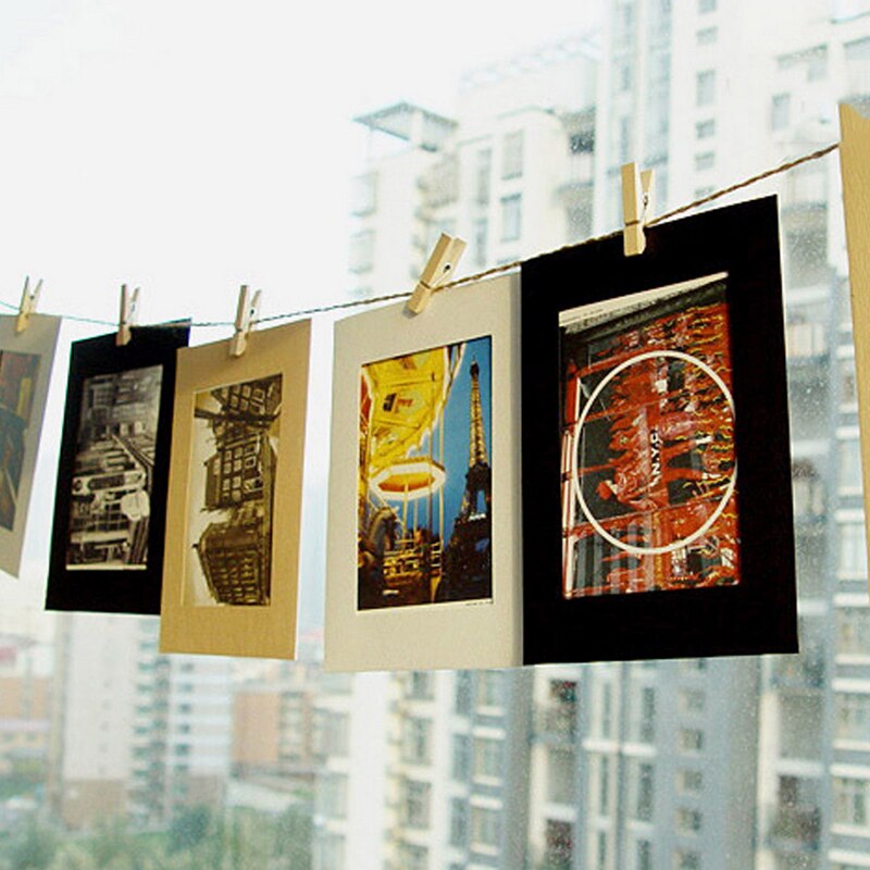 10 Pcs Papier Fotolijst Kraftpapier Fotolijsten Opknoping Muur Foto Set Met Hout Clips En Jute Twine Thuis decoratie Craft