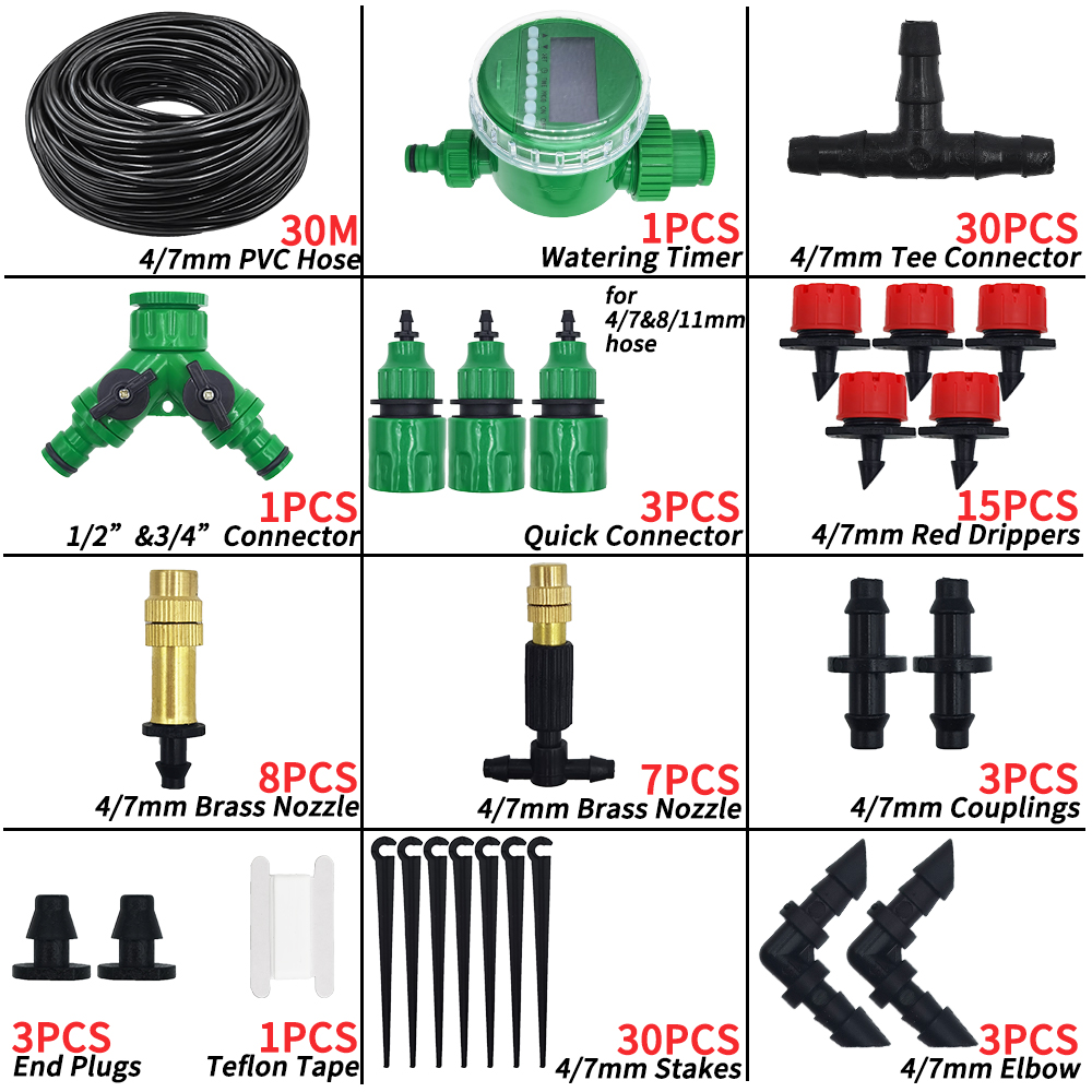 5-50M Giardino micro Irrigazione a goccia Sistema di irrigazione automatica kit controllore Timer Nebbia fai da te Raffreddamento a spruzzo per piante in vaso: Blu