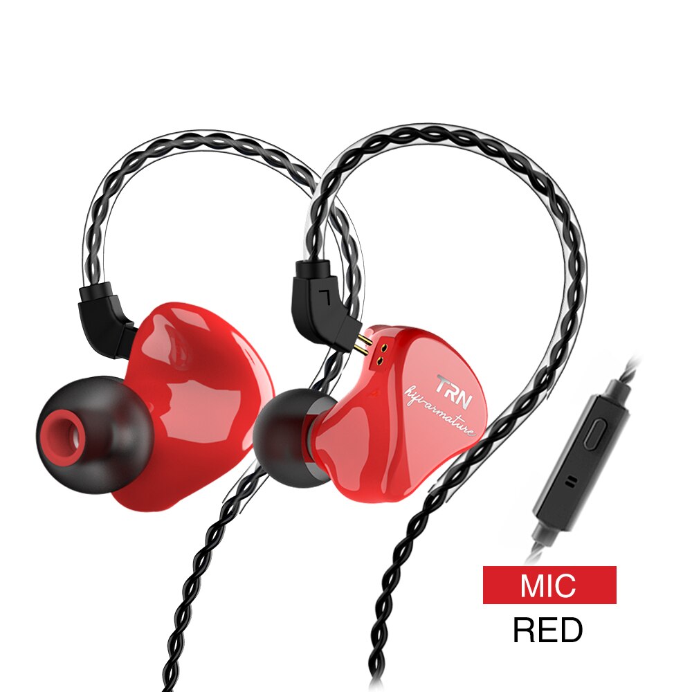 TRN IM1 PRO 1BA 1DDHybrid In Ear Earphone Monito Running Sport Earphone HIFI Headset Detachable Detach 2Pin Cable TRN VX V90 M10: Red with mic