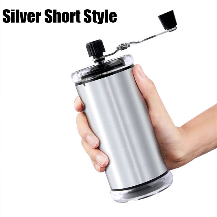 Creatieve Draagbare Draagbare Houten Crank Pocket Retro Manual Koffieboon Grinder Rvs Handgemaakte Keuken Tool: Silver short style