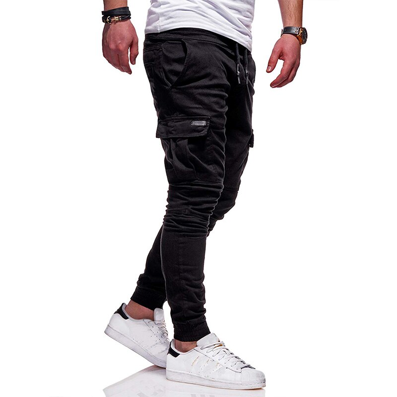 Heren sport gym broek slim fit hardloop joggingbroeken trainingsbroek effen zak zacht elastisch casual lange broek joggingbroek: Xl / Zwart
