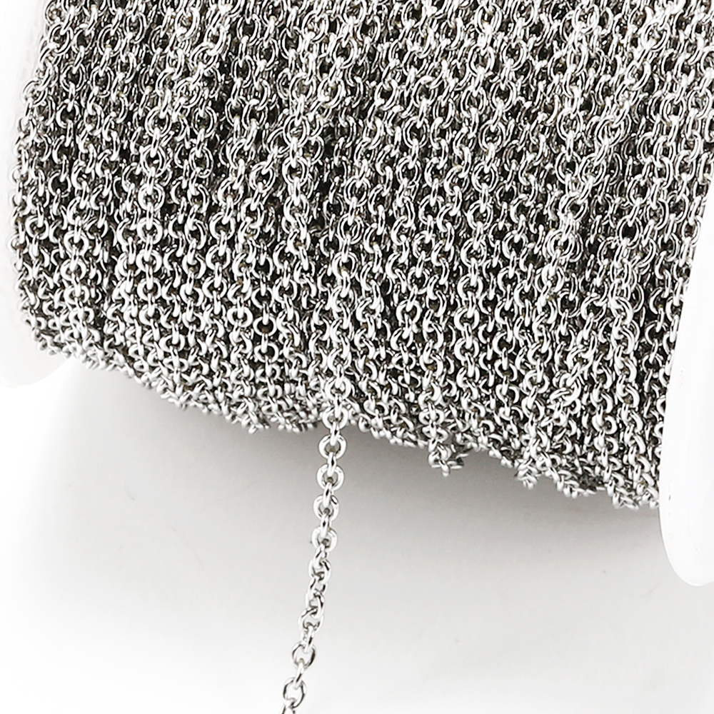 10 metros/rollo de cadenas de Cable de eslabones en forma de O de acero inoxidable, cadena cruzada redonda para pulsera, collar, fabricación de joyería, Color plateado DIY