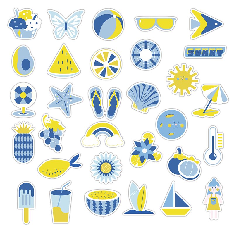 50PCS Summer Tropical Beach Pineapple Cartoon Sticker For Case DIY Luggage Laptop Skateboard Computer Decal Cute Stickers