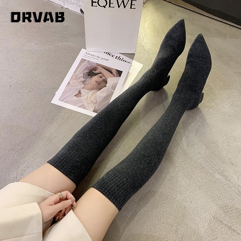 Dameslaarzen schoenen voor dames puntige neus over de knie sok lange laarzen comfortabele elastische mesh slanke laarzen dames