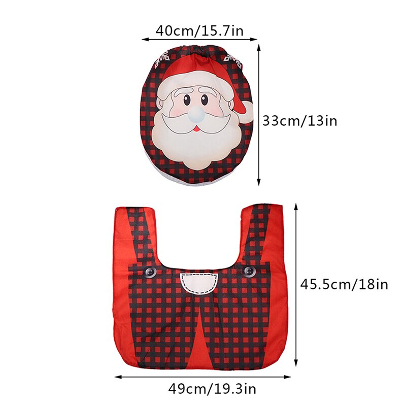 2 stk / sæt jul xmas dekoration santa toilet sædeovertræk tæppe badeværelse indretning fodpude sædeovertræk