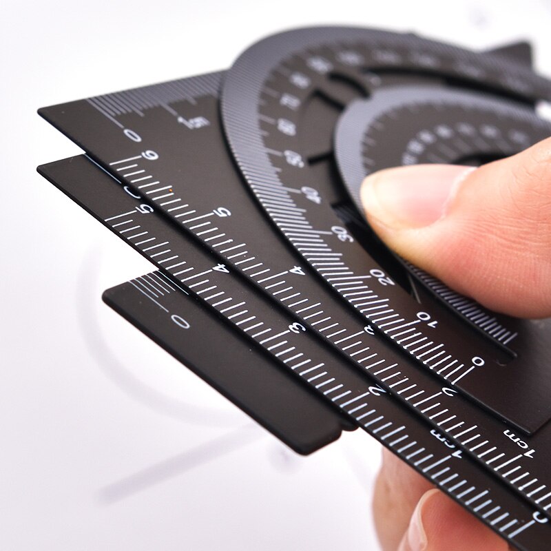 DELI Metal Ruler 20cm Set Stationery for Students Straightedge Triangle Ruler with Wave Line Protractor, Compass Triangle Plate
