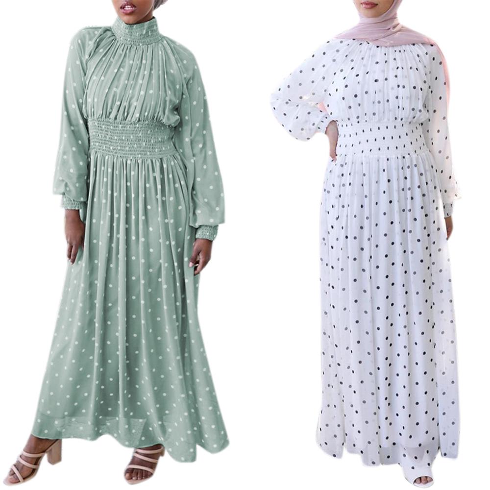 Abaya muslimsk kjole til kvinder priktrykte damekjoler islamiske abayas chiffon stativ krave muslimsk tøj
