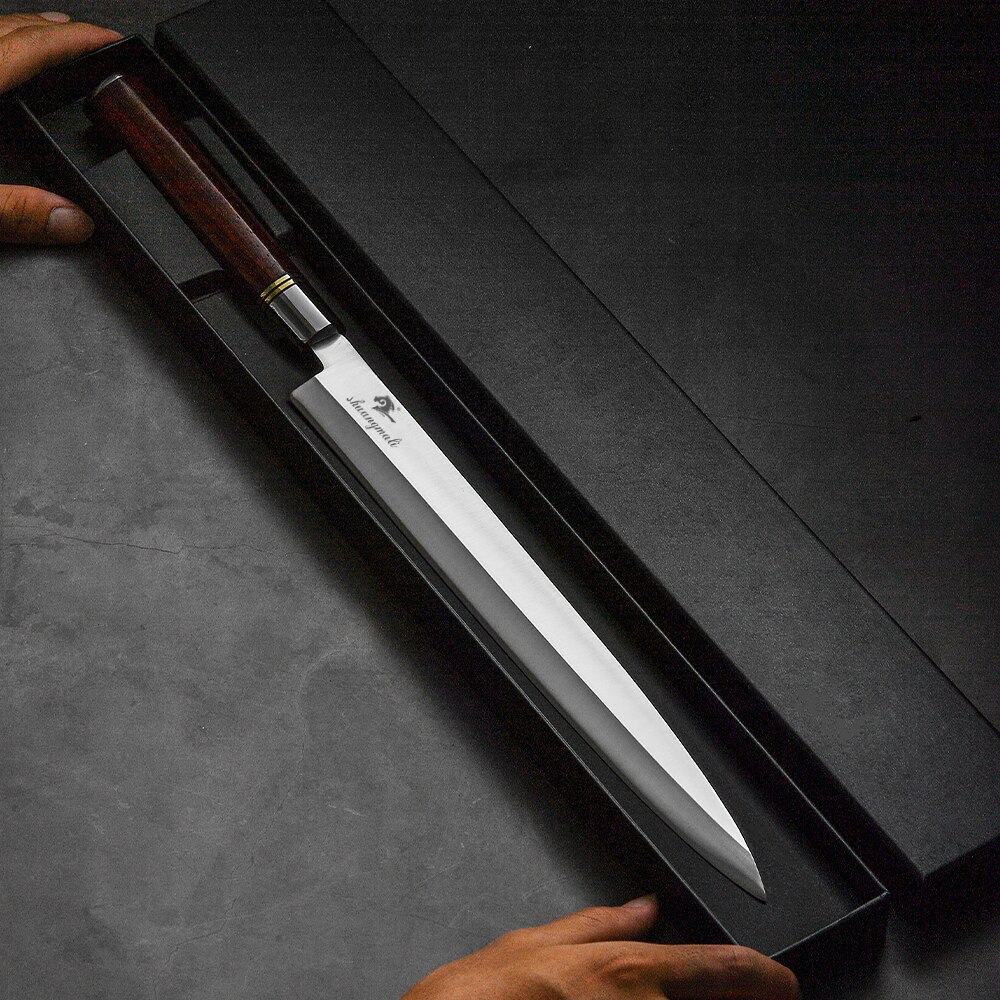 12 Inch Japanese Sushi Chef Knife Germany 1.4116 Steel Kitchen Sashimi Knives Box Slicing Salmon Fish Sushi Filleting Knife
