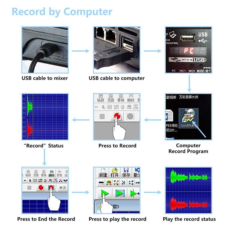 4Channels Audio Mixer Sound Mixing Console With Bluetooth USB Record 48V Phantom Power Monitor Paths Plus Effects Use