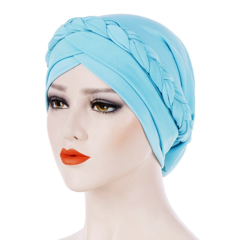 Diadema Africana cruzada para la frente, turbante de Color sólido para mujer, gorro musulmán, Hijab listo para usar: 5