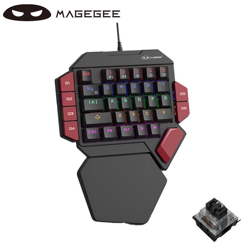 MageGee Einhand-Spiel-Mechanische Tastatur, Axt 35-Tasten, kabelgebundene Spielen-Laptop-Tastatur für Linkshänder, gemischte Lichtlampeneffekt: natürlich Faktoren