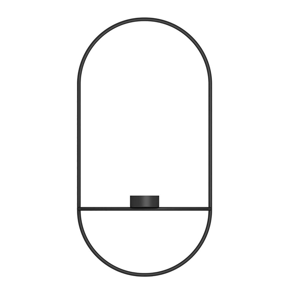 Modern Art 3D Circle Metal Candle Holder Wall Hanging Home Decoration Flower Vase Tea Light Art Crafts Geometric Candlestick: Black E