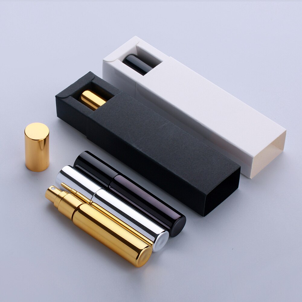 Parfum Fles 10Ml Met Verpakking Doos Goud Zilver Zwart Glazen Spuitfles Sample Clear Glazen Flesjes Draagbare Parfums Verstuiver