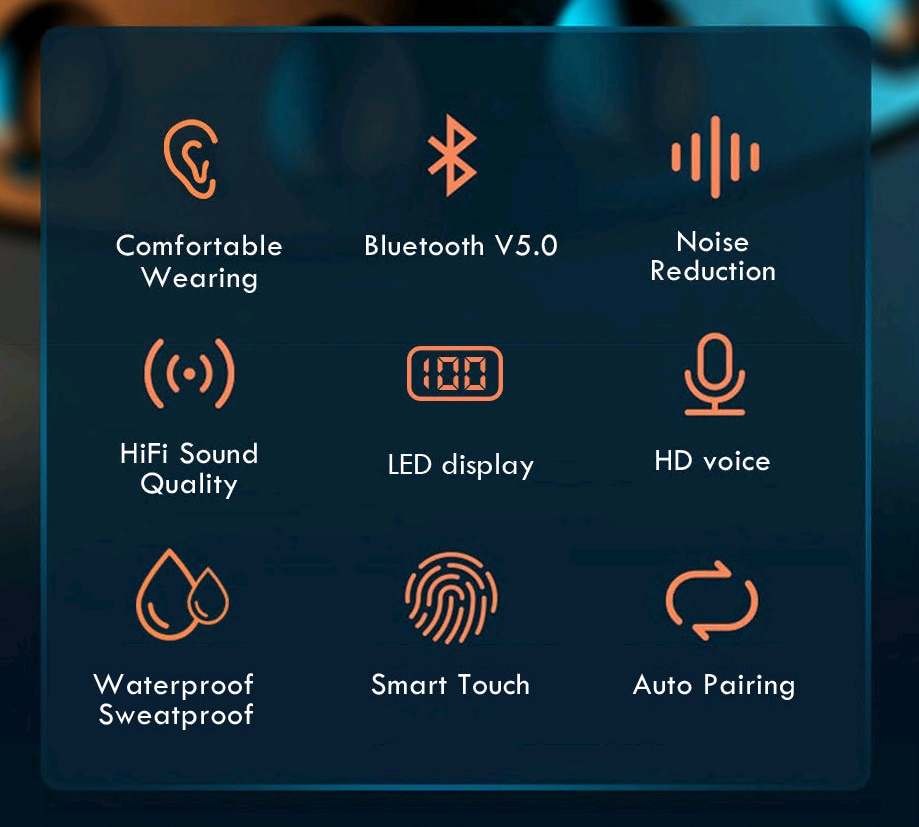 Écouteurs sans fil TWS Bluetooth 5.0, avec boîtier de recharge 2200 mAh, étanches, stéréo 9D, avec microphone, pour le sport