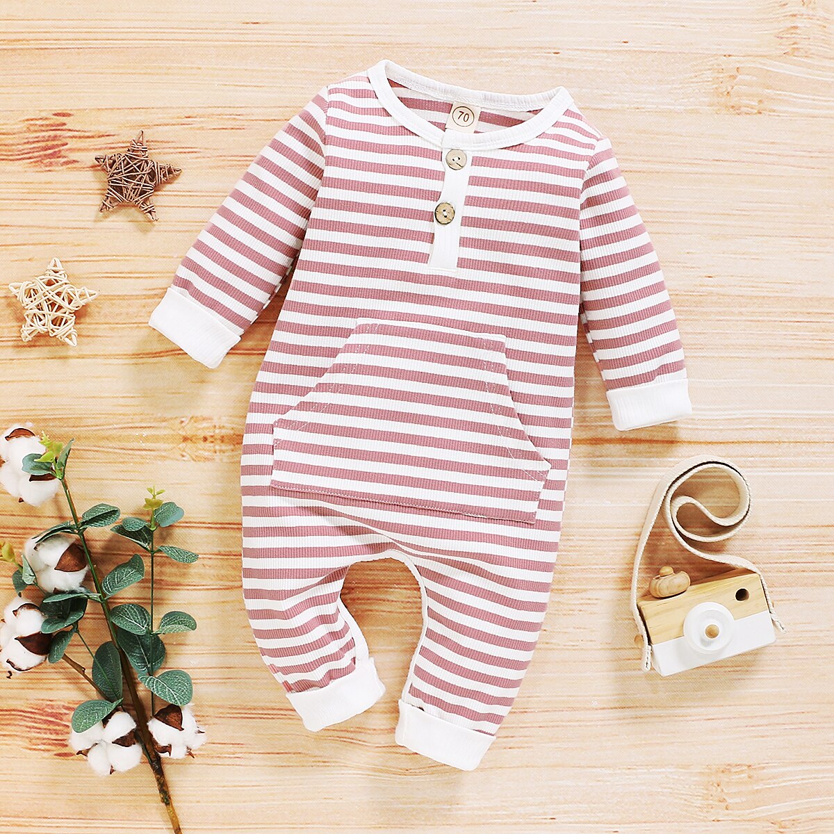 Combinaison à manches longues pour -né, barboteuse rayée, avec poche, vêtements pour bébés garçons et filles, automne