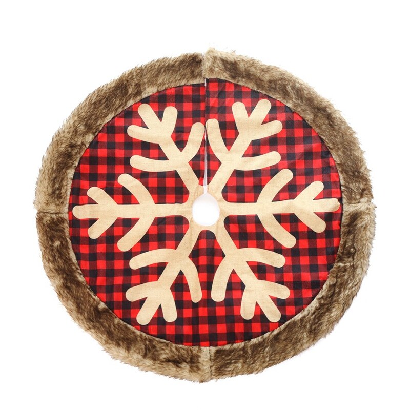 Jupe de sapin de noël 36 pouces grande toile de jute Plaid flocon de neige avec épaisse fausse fourrure bord jupe rustique arbre de noël décorations de
