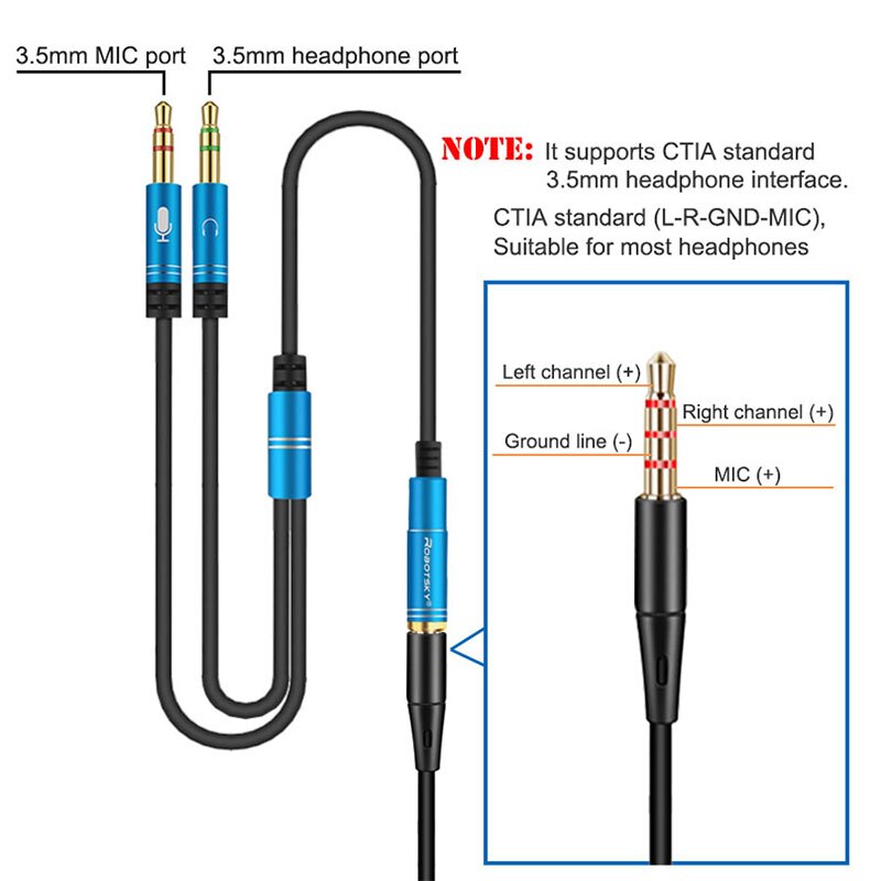 2in1 3.5Mm Stereo Audio Male Naar 2 Vrouwelijke Hoofdtelefoon Microfoon Y Splitter Audio Kabel Cord Wire Adapter Voor Pc notebook Laptop