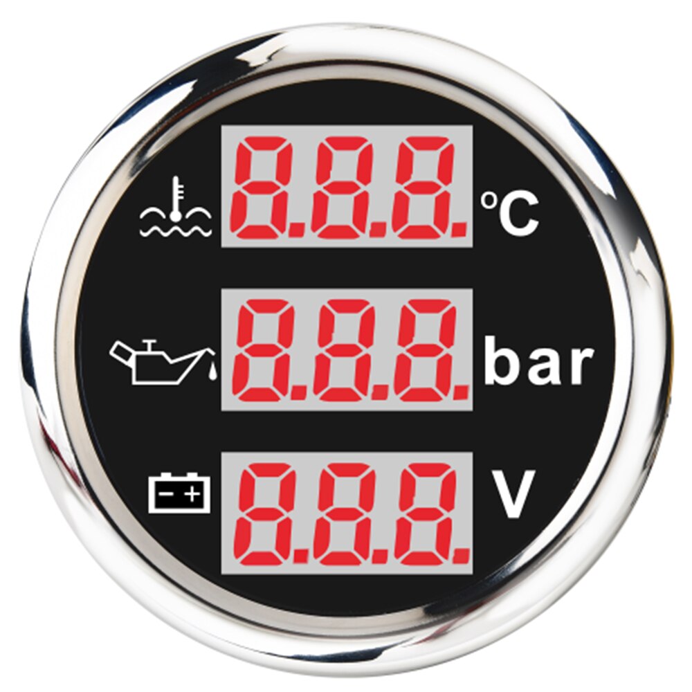 3 In 1 Multi-Function Digital Gauge Water Temp Oil Pressure Gauge With Alarm Voltmeter IP67 Voltage Water Temperature Gauge: BS