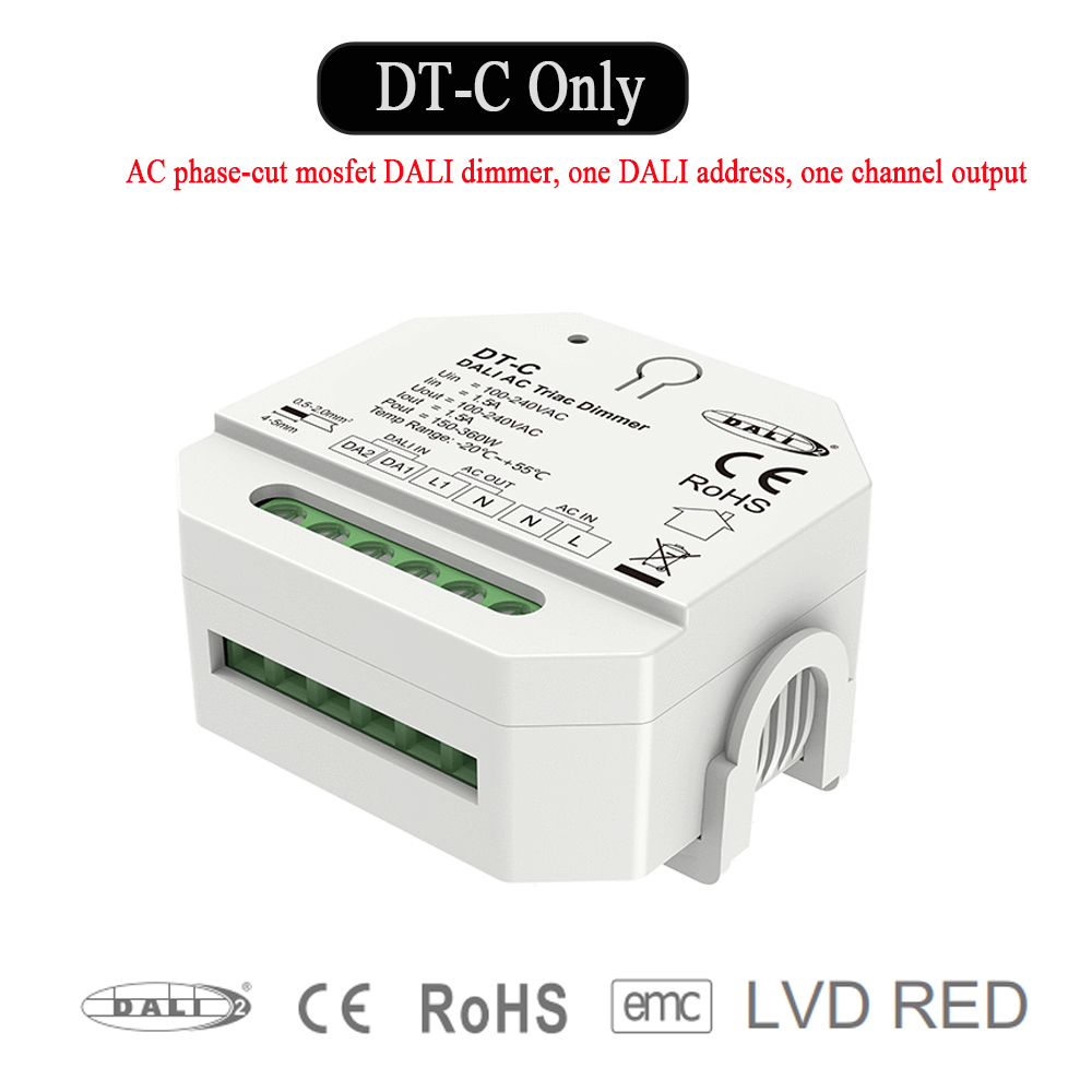 DALI AC-Triac-Dimmer DT-C mit Druckschalter, dimmbarer hinterer DT4-Kantendimmer für einfarbige dimmbare LED-Lampen, AC100–240 V, 360 W: Default Title