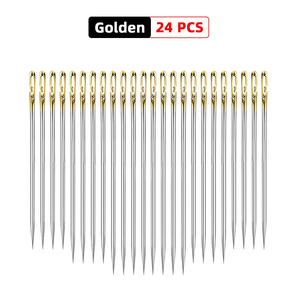 12/24/36 Pcs Stainless Steel Sewing Needles Needle-side Hole Threading Handwork Household Elderly Embroidery Needle Sewing Tools: 24 PCS Gold