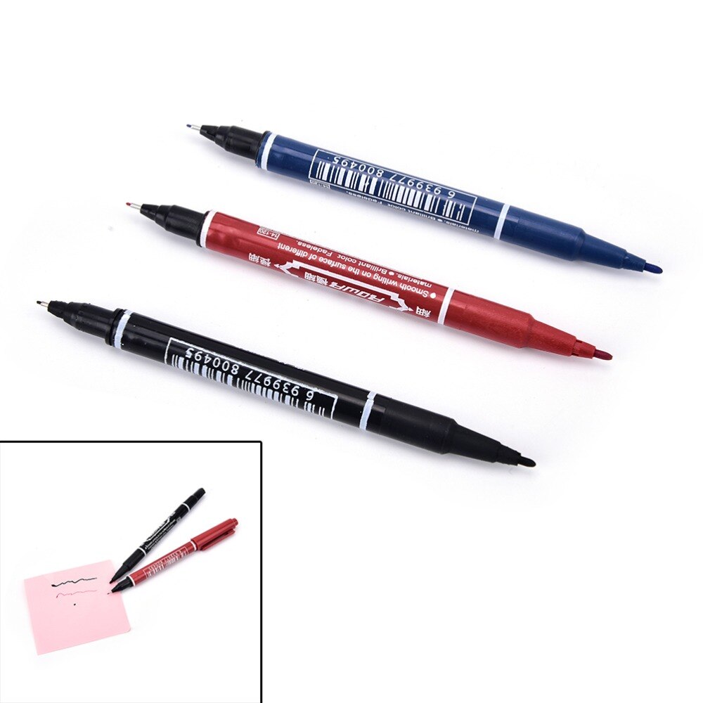3Pcs 3 Kleuren Waterdichte Inkt Draagbare Fijne Kleur Marker Pen Praktische Dubbele Hand Marker Pennen Briefpapier