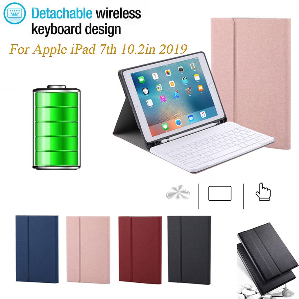 For Apple iPad 7th Gen 10.2" Detachable Bluetooth Keyboard Case Cover Stand/Removable Backlit Bluetooth Keyboard Cover