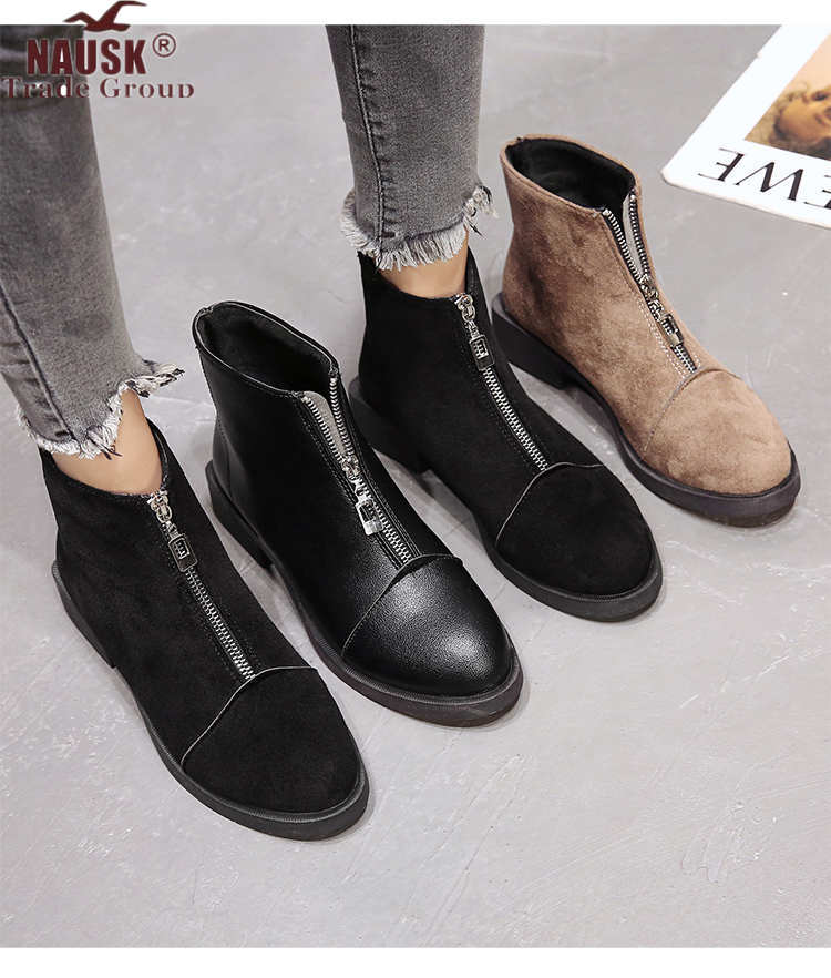 2019 quente voltar zíper preto ankle boots para mulher palmilha quente botas de salto baixo outono/inverno sapatos femininos botas de mujer